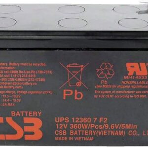 CSB UPS123607F2, Batteria AGM ermetica ricaricabile al piombo 12v 360W per UPS, Faston 6,3mm.