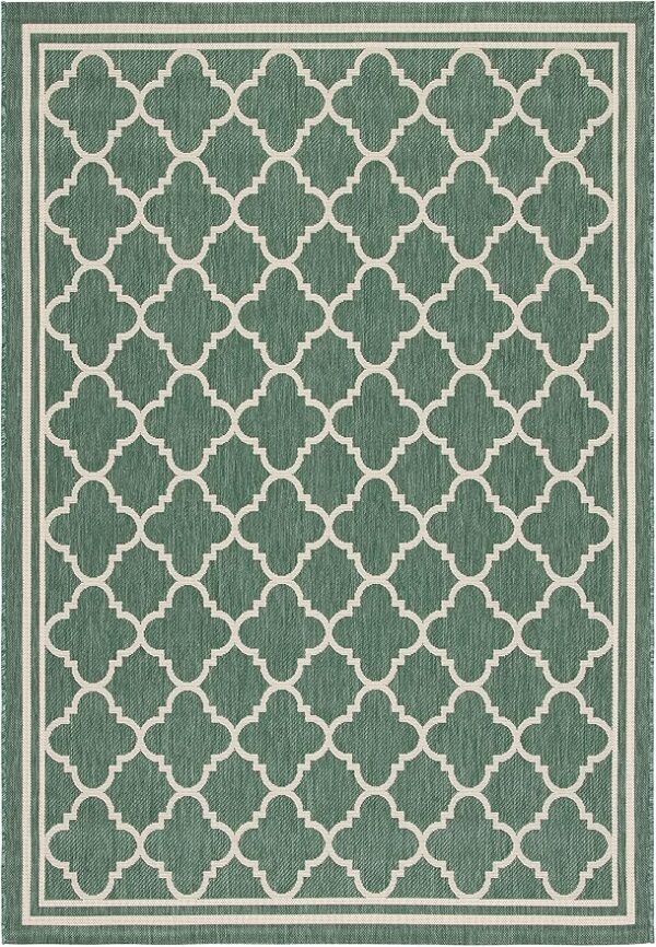 SAFAVIEH Tappeto Geometricoper Per Interni ed Esterni - Impermeabile - Courtyard Collection, A Pelo Corto, VERDE e Beige, 160 X 231 cm