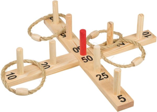 Gioco di Lancio di Anelli (!!manca cilindro centrale!!) in Legno con 9 Bacchette e 4 Anelli in Sisal, Gioco di Abilità per Bambini e Adulti, Popolare Gioco di Sport all'Aria Aperta per l'Estate, il Giardino o il Parco