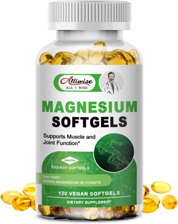 Integratore di glicinato di magnesio 500 mg, integratore alimentare ad alto assorbimento per il supporto di muscoli, cuore, nervi e ossa, senza glutine, non OGM, 120 capsule, fornitura per 60 giorni scadenza 03/2026