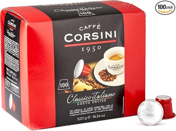 Caffè Corsini - Classico Italiano, Miscela Di Caffè In Capsule Compatibili Nespresso, Gusto Forte E Deciso - Confezione Da 100 Capsule