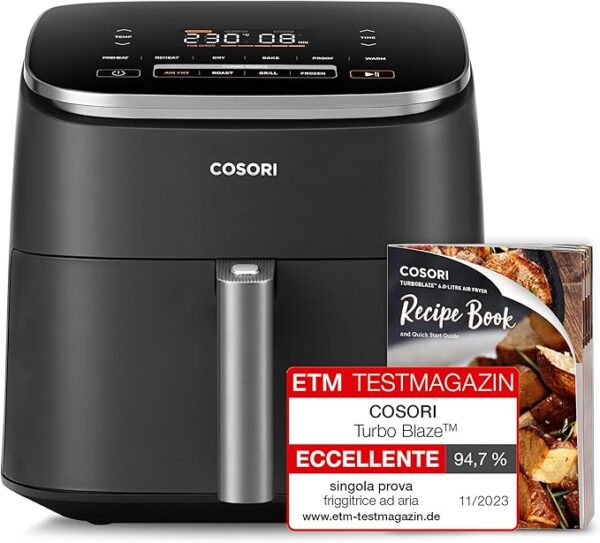 COSORI Friggitrice ad Aria Turbo Blaze 6L (1,36Kg), Air Fryer con DC Motore Tecnologia, 9 Funzioni & 5 Velocità della Ventola Automatica, 110+ Ricette & 96 Tabelle di Cottura degli Ingredienti, 1725W