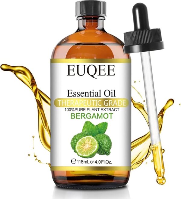 OLIO ESSENZIALE BERGAMOTTO EUQEE Bergamot Essential Oil 118ml Pure Bergamot Oil for Aromatherapy, Diffuser, Sopa Candle Making, Large Bottle with Gift Box -4 fl.oz